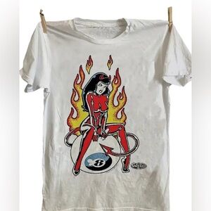 White Graphic Tee with Devil Design